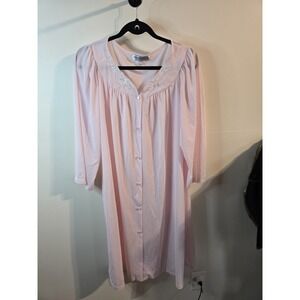 Miss Elaine Classics Nightgown Long Sleeve Pink Nylon Button‎ Front Large